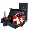 Valentine's Day 12 Stem Red & White Rose Bouquet With Box & Champagne, Valentine's Day gifts, roses, champagne gifts, Connecticut Delivery