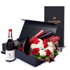 Valentine’s Day 12 Stem Red & White Rose Bouquet With Box & Wine, Valentine's Day gifts, roses, wine gifts, Connecticut Flower Delivery