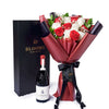 Valentine’s Day 12 Stem Red & White Rose Bouquet With Box & Wine, Valentine's Day gifts, roses, wine gifts, Connecticut Flower Delivery