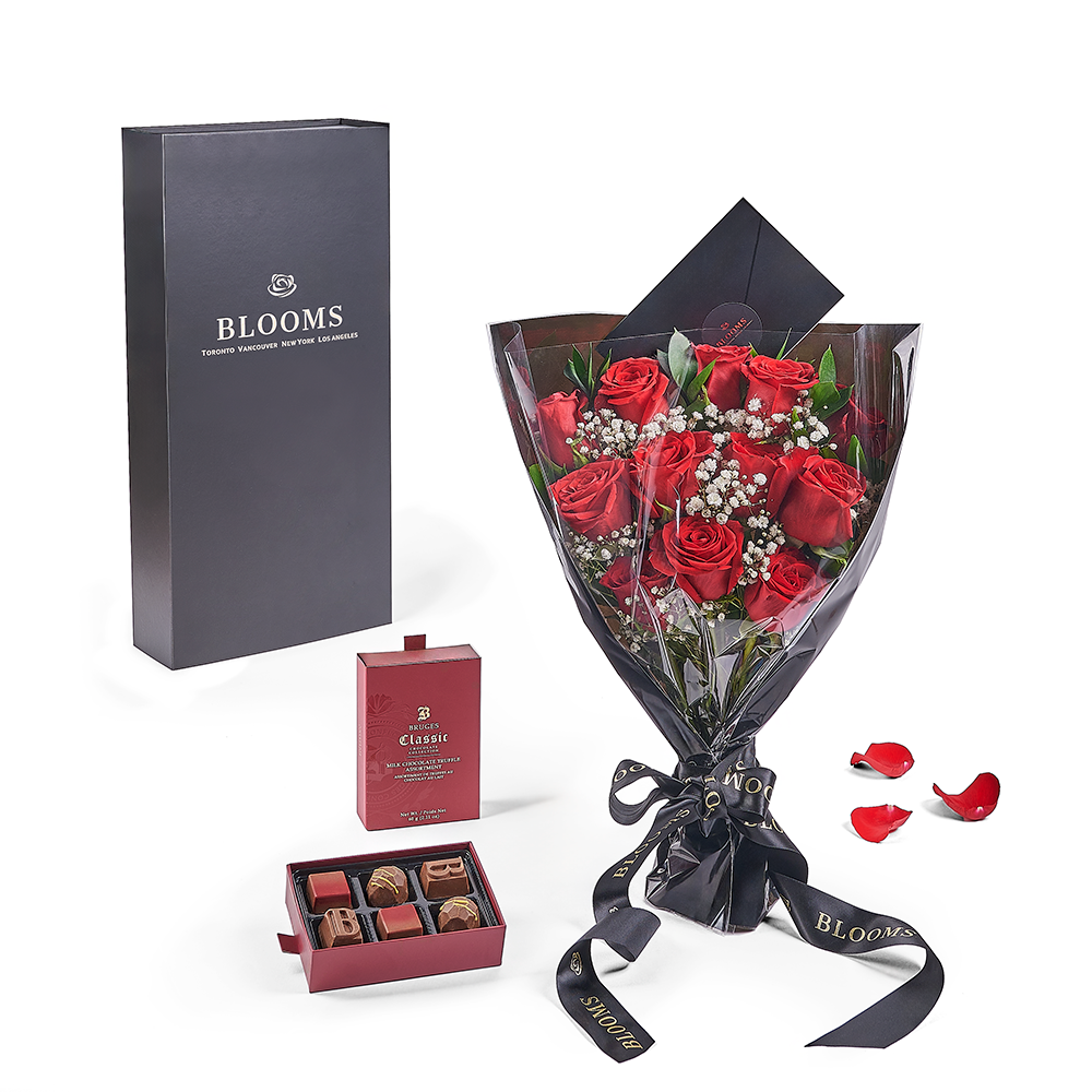 Valentine's Day Dozen Red Rose Bouquet With Box &amp; Chocolate, Valentine's Day gifts, roses, Connecticut Flower Delivery