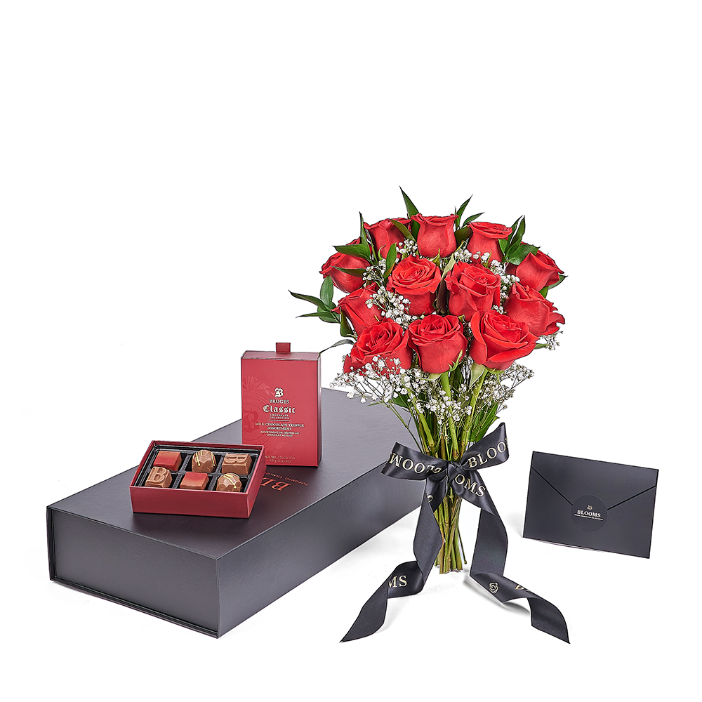 Valentine's Day Dozen Red Rose Bouquet With Box & Chocolate, Valentine's Day gifts, roses, Connecticut Flower Delivery