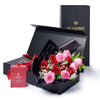 Valentine’s Day Dozen Red & Pink Rose Bouquet With Box & Chocolate, Connecticut Flower Delivery, Valentine's Day gifts