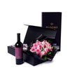 Valentine's Day 12 Stem Pink Rose Bouquet With Box & Wine, Connecticut Flower Delivery, Valentine's Day gifts, rose gifts, pink roses, wine gifts