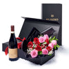 Valentines Day 12 Stem Red & Pink Rose Bouquet With Box & Wine, Connecticut Flower Delivery, Valentine's Day gifts