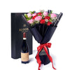 Valentines Day 12 Stem Red & Pink Rose Bouquet With Box & Wine, Connecticut Flower Delivery, Valentine's Day gifts