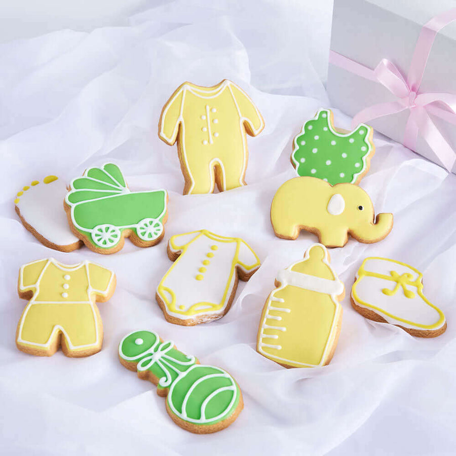 Yellow Welcome Baby Cookie Box, Unisex Baby Cookies, Gourmet Baby Cookies, Baked Goods, Connecticut Delivery