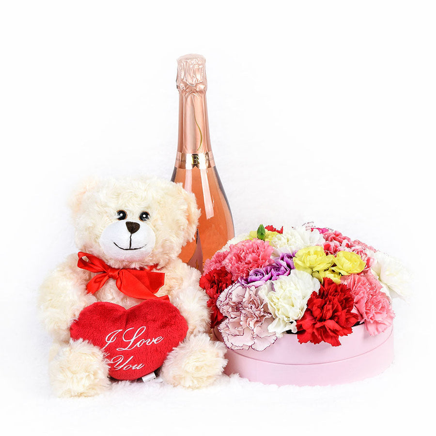 "Be Mine Forever"  Flowers & Champagne Gift - Flower Gift Basket - Connecticut Delivery