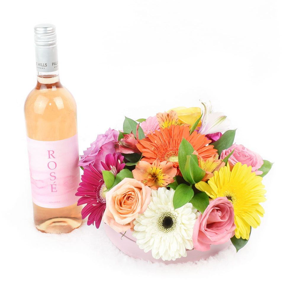 Celebrating Her Flowers &amp; Wine Gift - Champaigne Gift Set - Connecticut Delivery