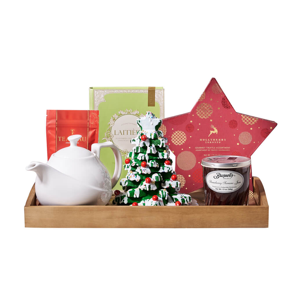 Christmas Tree Cookie &amp; Treat Tray , gourmet gift, gourmet, christmas gift, christmas, holiday gift, holiday, tea gift, tea