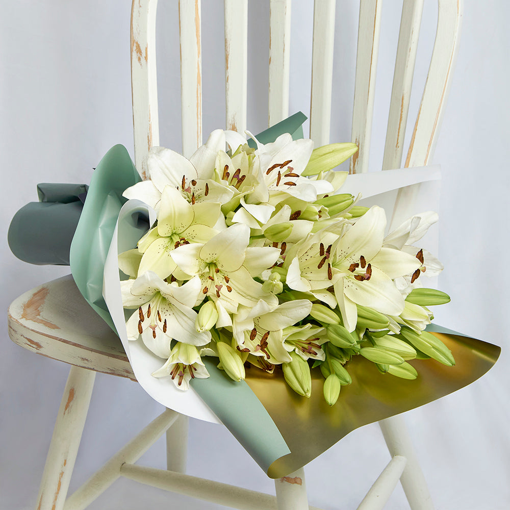 Crisp Snow Lily Bouquet from Connecticut Blooms - Floral Gift - Connecticut Delivery.