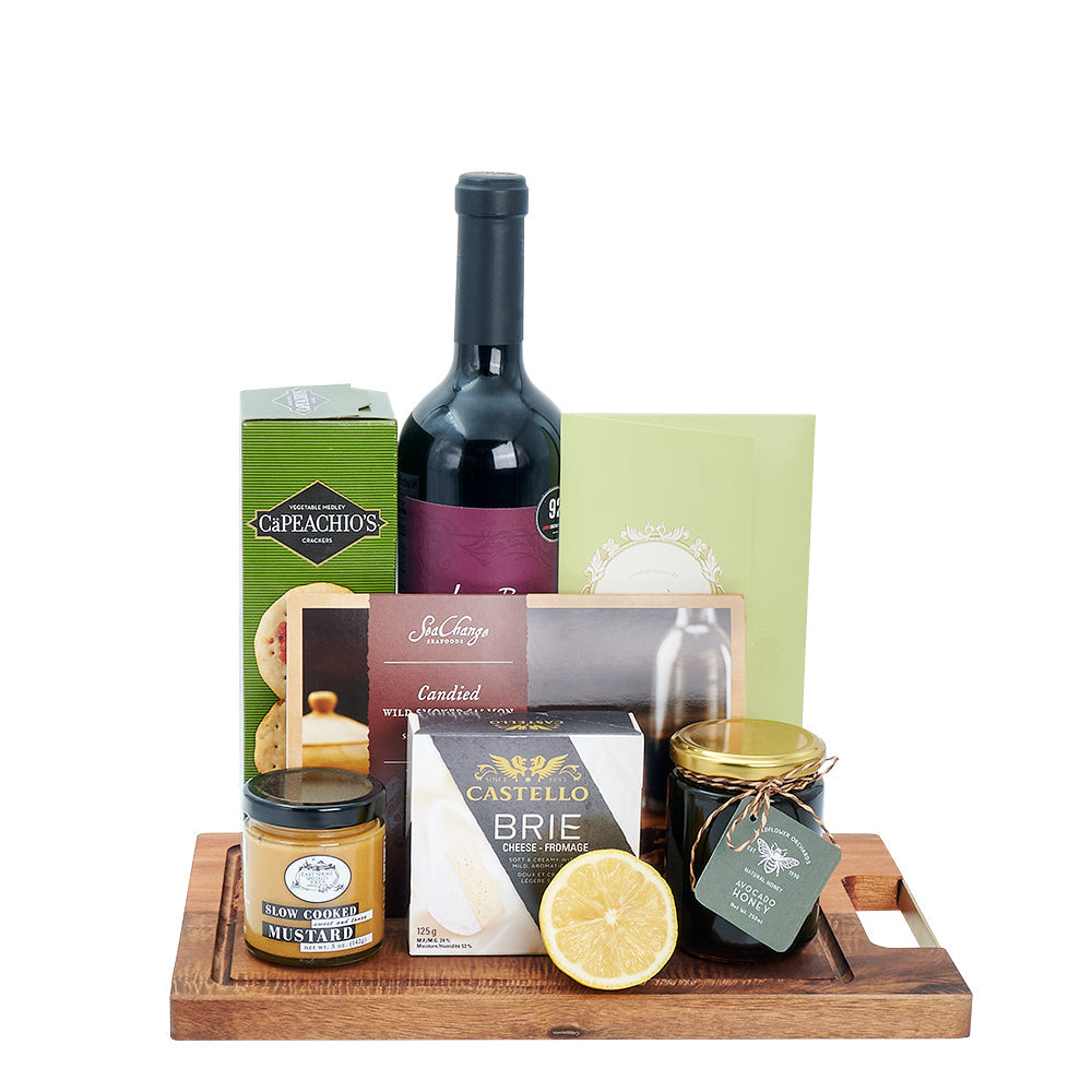 Deluxe Salmon &amp; Wine Gift Basket - Wine, Cheese, Salmon, Chocolate Gift Set - Connecticut Delivery