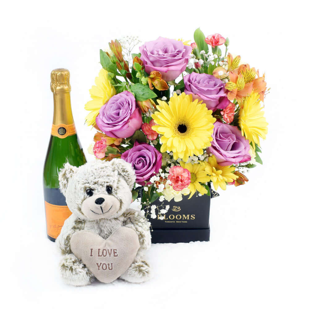 The Extravagant Floral Sunrise Mixed Arrangement &amp; Gift Set - Flower Gift Basket - Connecticut Delivery