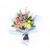 The Festive Purim Bouquet from Connecticut Blooms features a cheerful arrangement of roses, cremons and other flowers tied with a designer ribbon