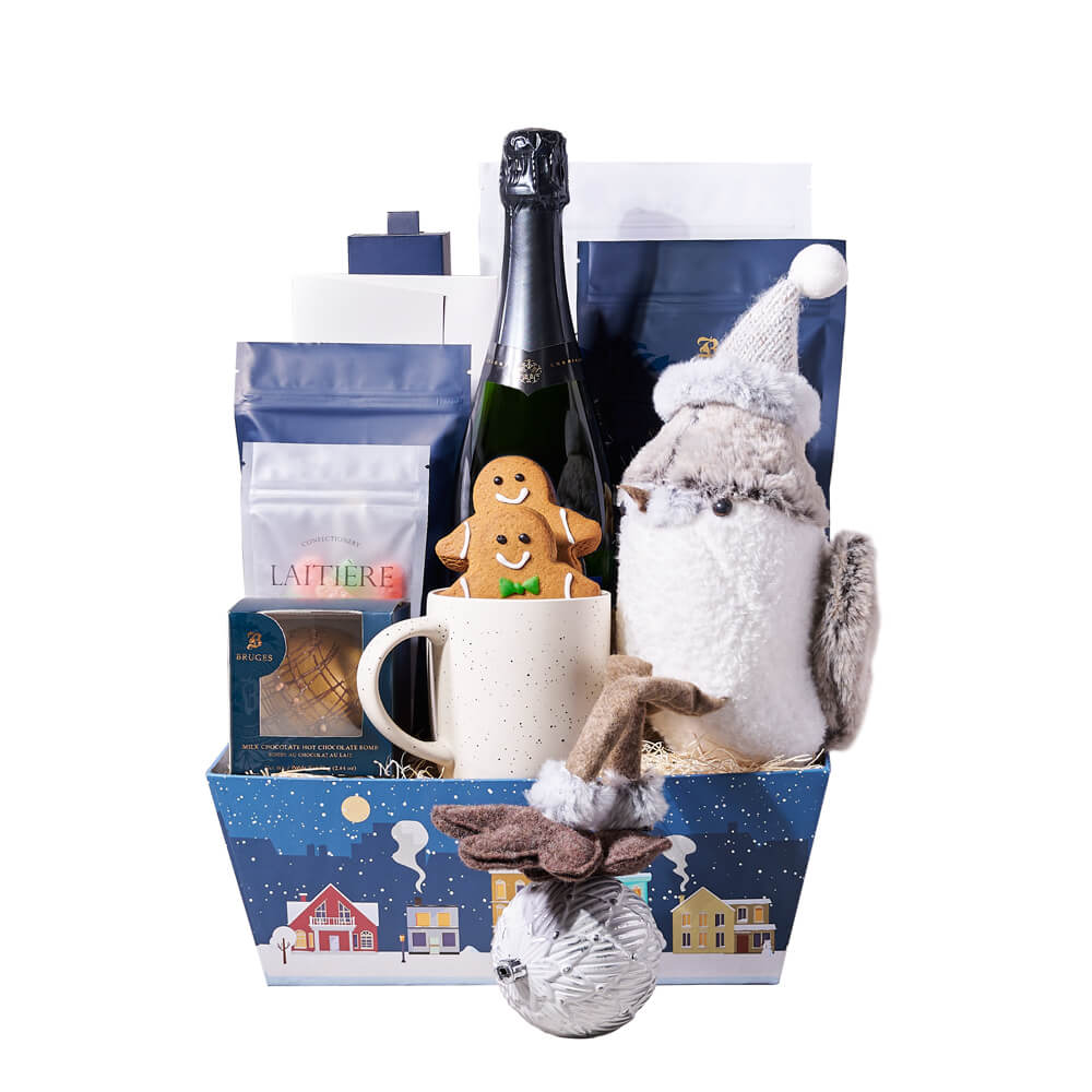 Festive Sparrow &amp; Champagne Christmas Gift, christmas gift, christmas, holiday gift, holiday, gourmet gift, gourmet, hot chocolate gift, hot chocolate, champagne gift, champagne, sparkling wine gift, sparkling wine