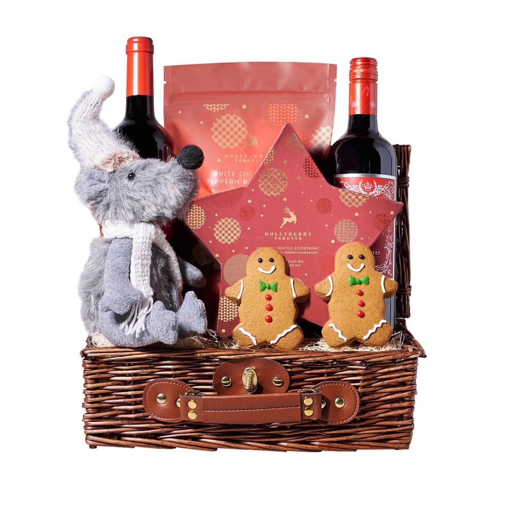 Holiday Wine &amp; Gingerbread Men Gift, wine gift, wine, christmas gift, christmas, holiday gift, holiday, gingerbread gift, gingerbread, gourmet gift, gourmet
