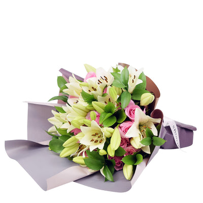 Kiss of Pink Rose & Lilies Bouquet from Connecticut Blooms - Mixed Floral Gift - Connecticut Delivery.