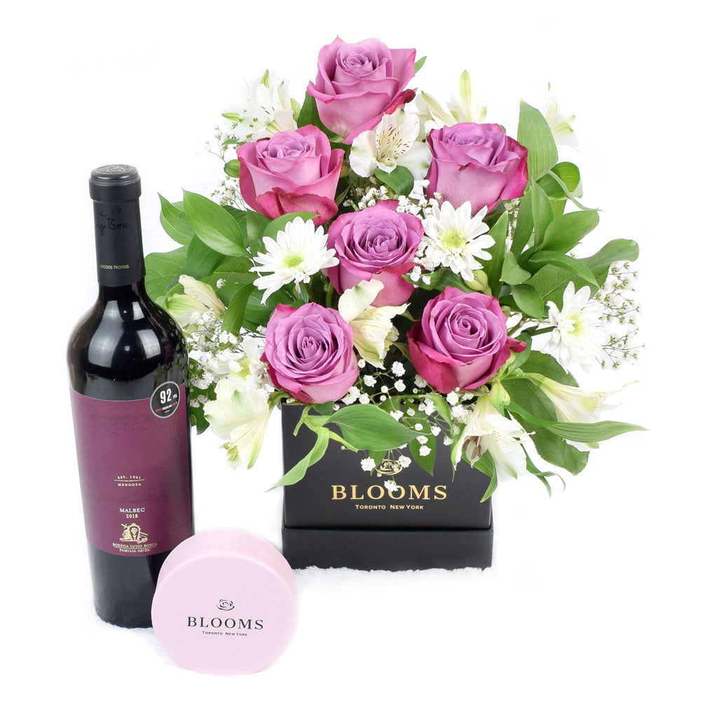 Livewire Lilies Chocolate &amp; Wine Flower Gift - Wine Gift Set - Connecticut Delivery