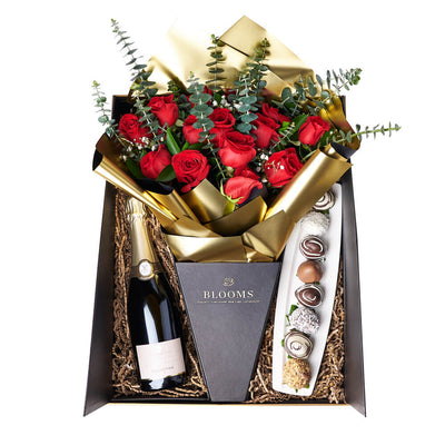 Love Like This Rose Gift Box, rose gift, roses, champagne gift, champagne, sparkling wine gift, sparkling wine, rose gift, roses, flower gift, flowers, chocolate covered strawberries, chocolate covered strawberry gift, valentines gift, valentines. Connecticut Delivery