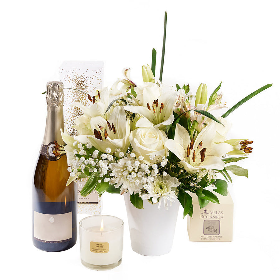 Champagne and Mixed Bouquet - Flower Gift Set - Same Day Connecticut Delivery 