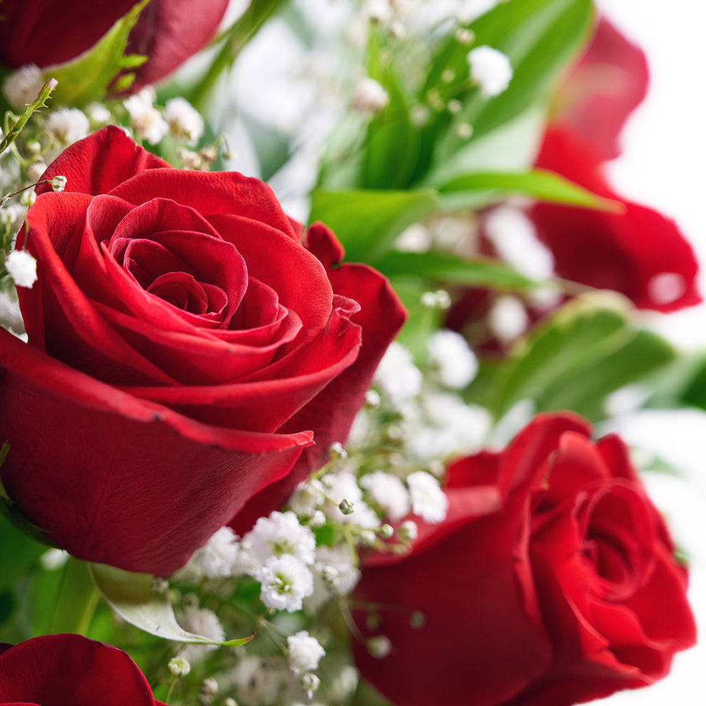 Red Rose Floral Basket with Baby's Breath and Greenery – how the gift is presented