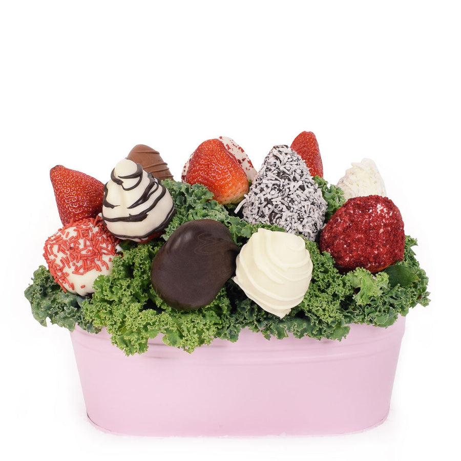 Mother’s Day Pink 12 Chocolate Covered Strawberry Gift Tin - Connecticut Gift Basket - Connecticut Delivery