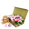 Mother’s Day 12 Stem Pink & White Rose Bouquet with Box, Bear, & Chocolate – Mother’s Day Gifts – Connecticut delivery