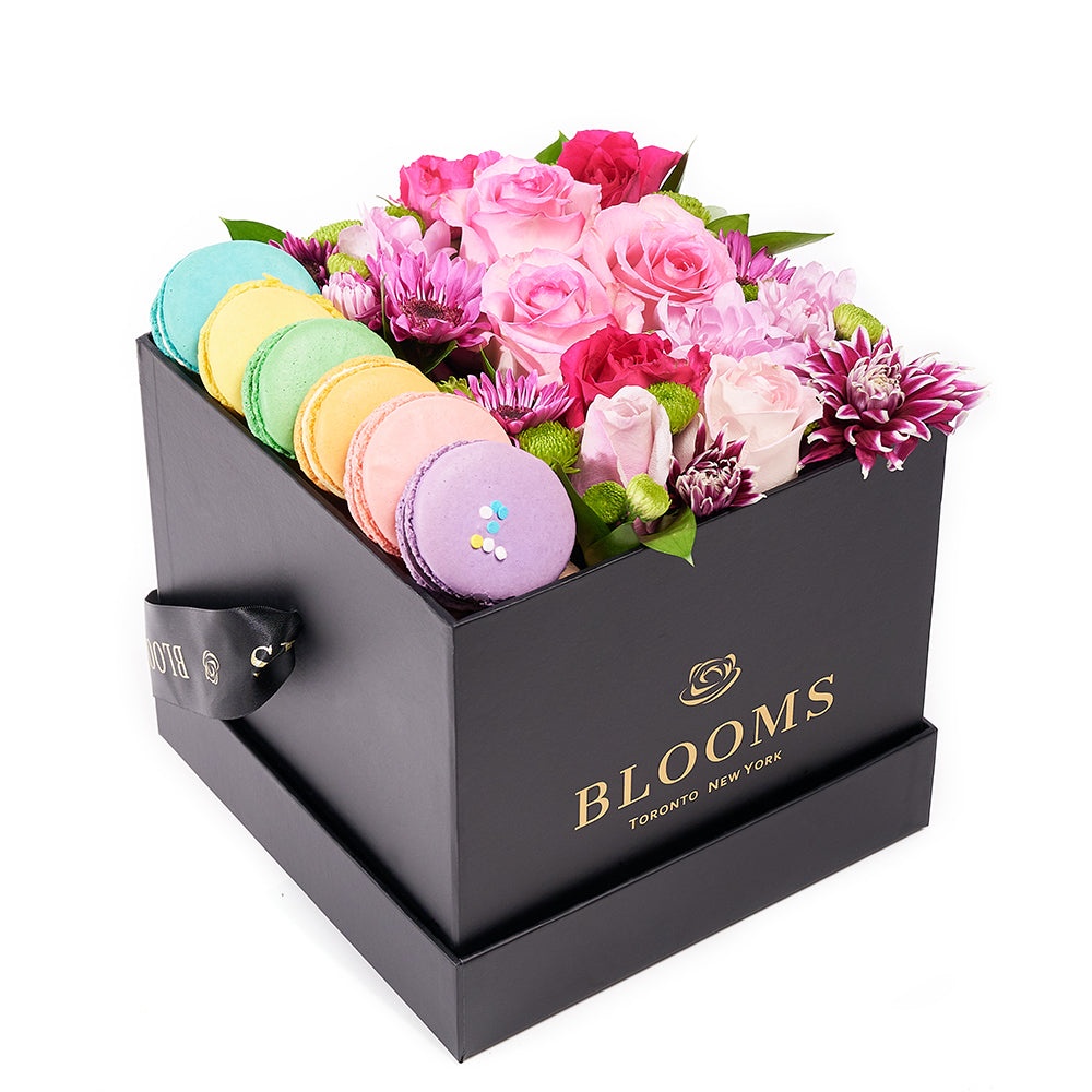 Complete Macaron &amp; Flower Gift Box – Floral Gifts – Connecticut delivery