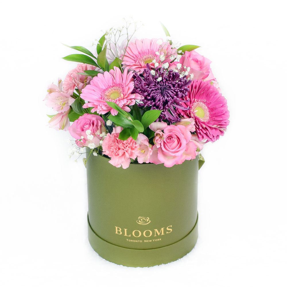 Perfect Pink Mixed Arrangement - Mixed Floral Hat Box Gift - Connecticut Delivery