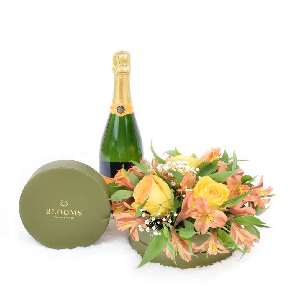 The Perfect Trio Flowers &amp; Champagne Gift - Flower Gift Basket - Connecticut Delivery
