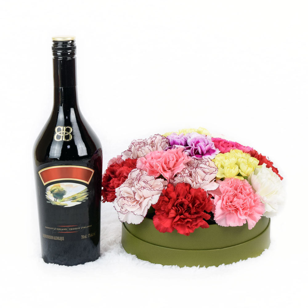 Simple Pleasures Flowers &amp; Baileys Gift - Flower Hat Box Gift Set - Connecticut Delivery