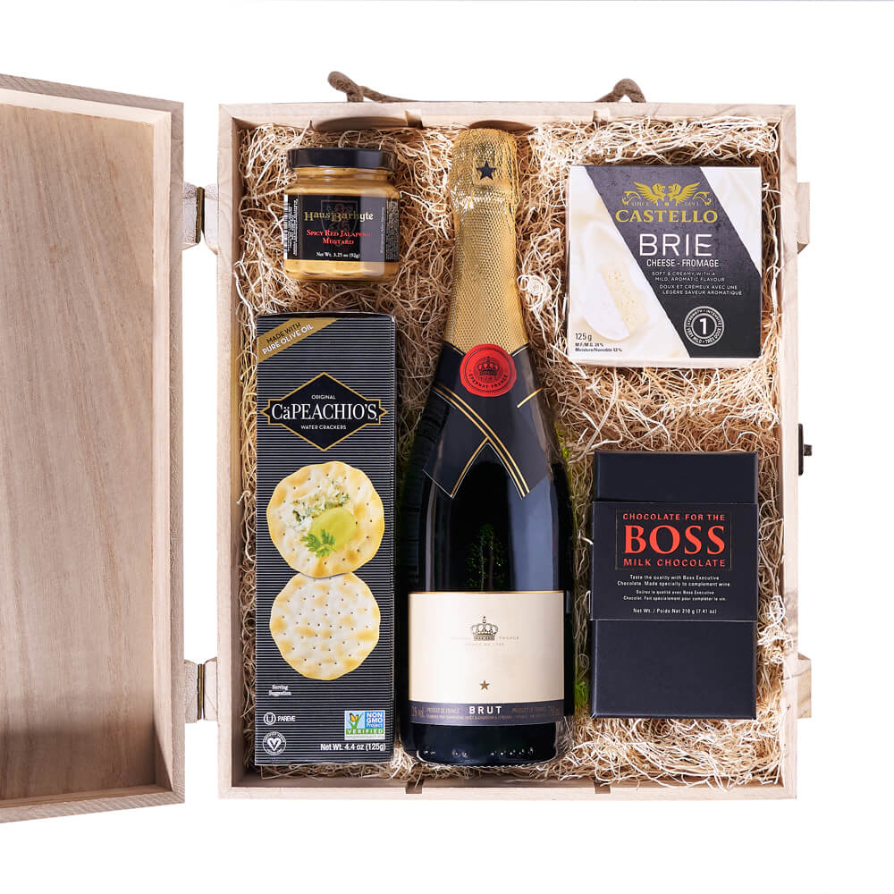 Snack &amp; Champagne Gift Box, champagne gift, champagne, sparkling wine, sparkling wine gift, gourmet gift, gourmet, cheese gift, cheese. Connecticut Delivery