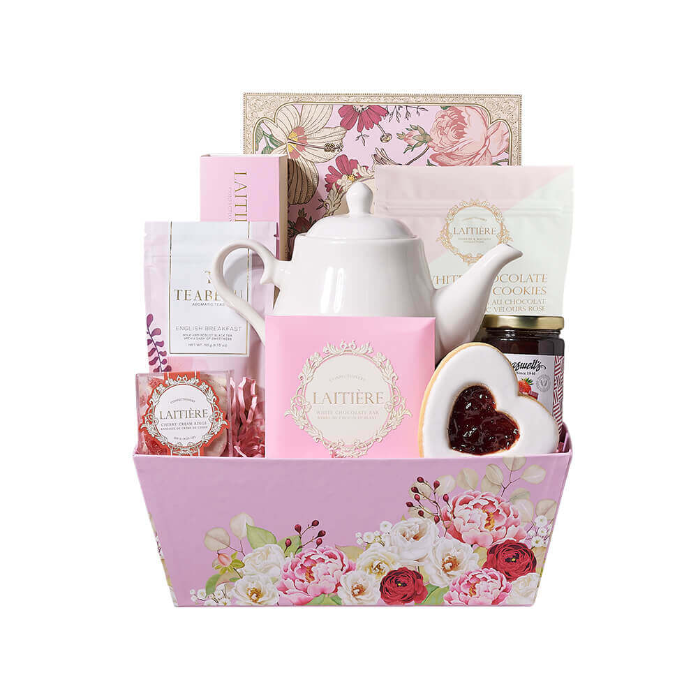 Sweet Treats & Tea Gift Tray, tea gift, tea, gourmet gift, gourmet, tea pot gift, tea pot, cookie gift, cookie, chocolate gift, chocolate. Connecticut Delivery