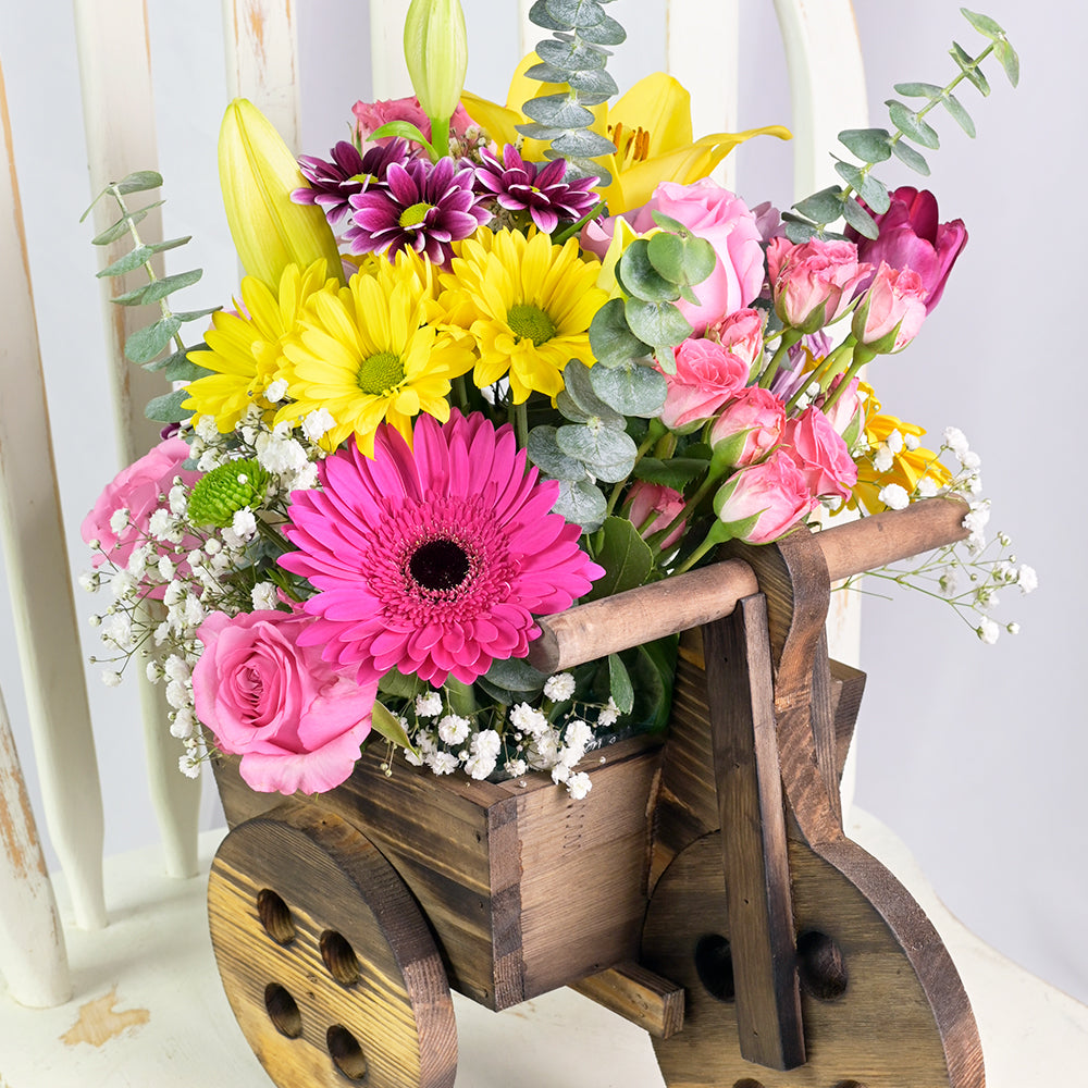 Mother's Day Floral Wooden Cart – how the gift is presented