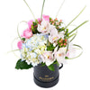 This gift highlights the beauty of hydrangeas, cymbidium orchids, roses, and more in a lovely hat box that makes a lovely centerpiece.  Connecticut Delivery